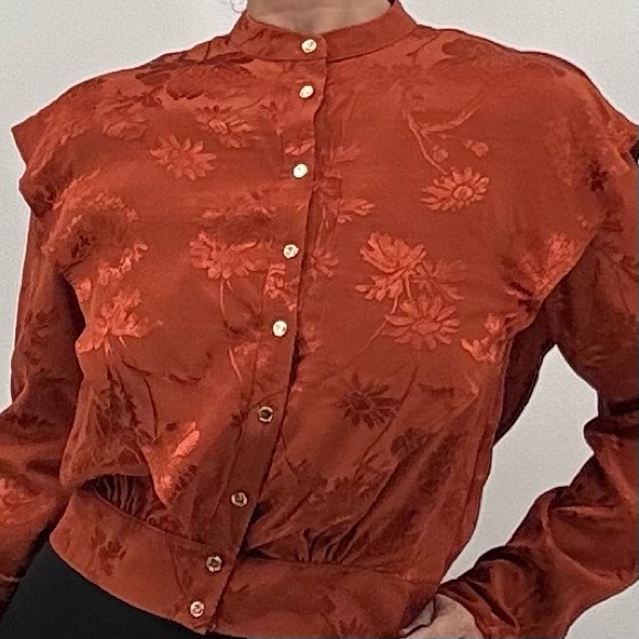 Pierre Cardin Vintage Y2K Quiet Luxury Minimalist Satin Floral Structured Blouse - Picture 1 of 16